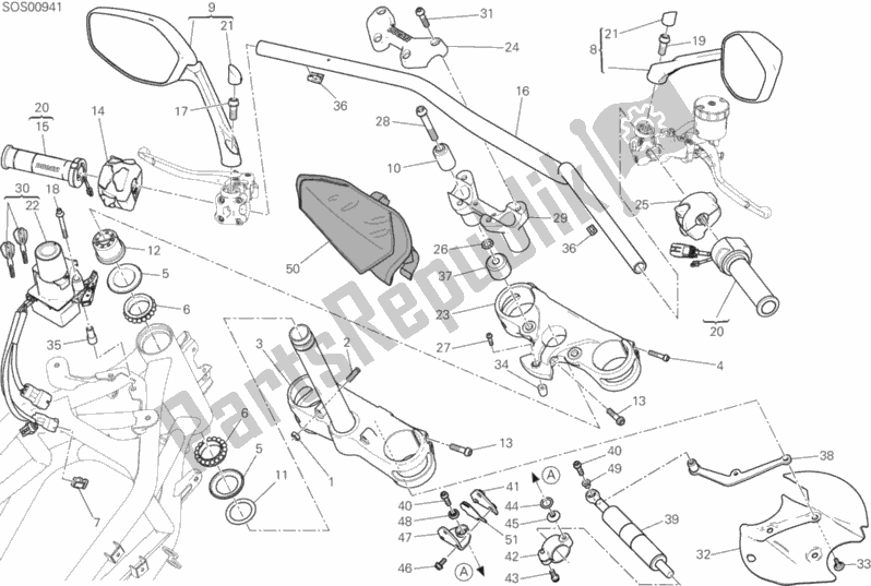 All parts for the Handlebar of the Ducati Multistrada 1200 Enduro Touring USA 2018